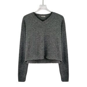 Miu Miu 2023 Dark gray wool crew neck long-sleeve knit sweater